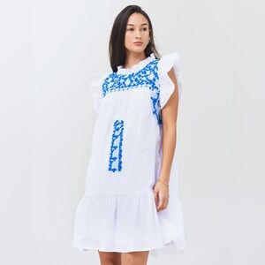 J. Marie M Boho Embroidered Dress blue white perfect condition smoke pet free